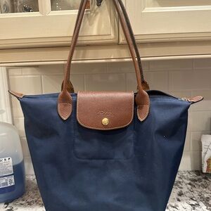 Longchamp Classic Blue and Brown Tote